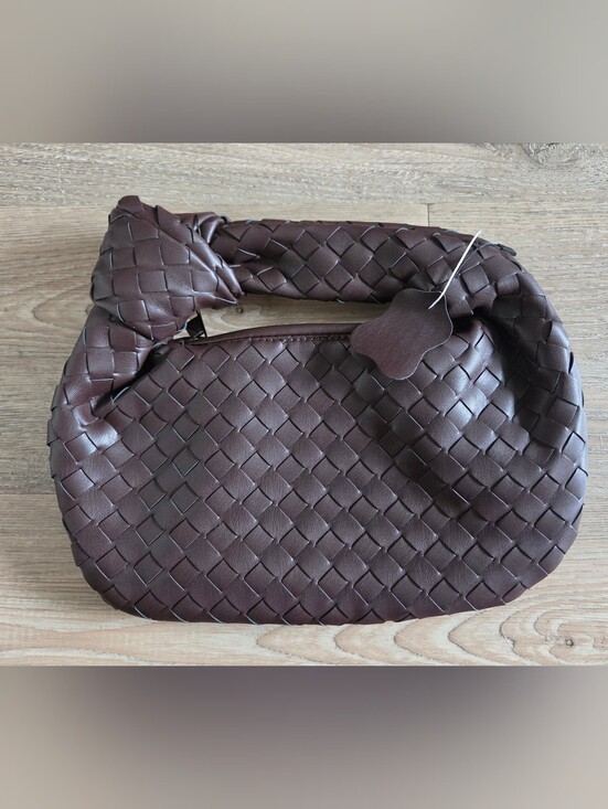 Boutique Brand Handbags - Brown Woven Leather Hobo Shoulder Bag